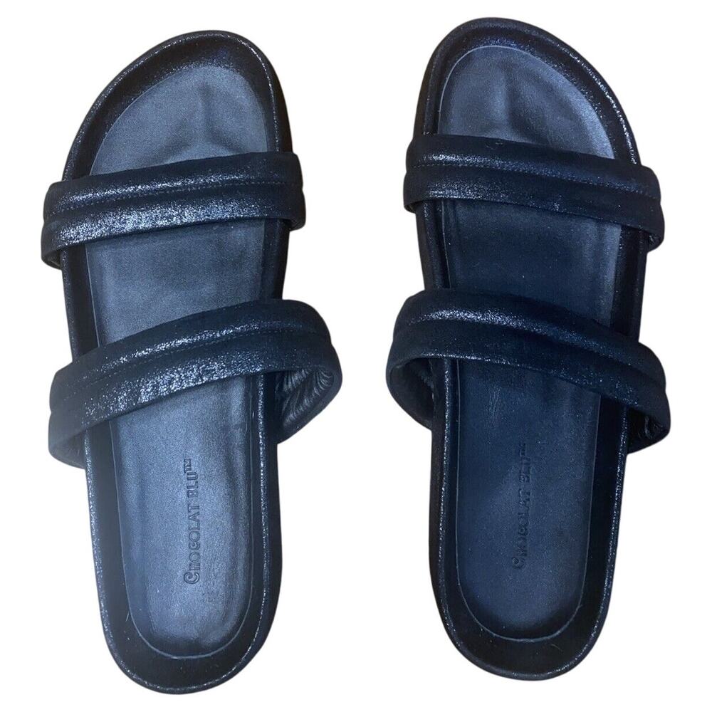 Ladies Chocolat Blu Leather Slide Wedges Black 40